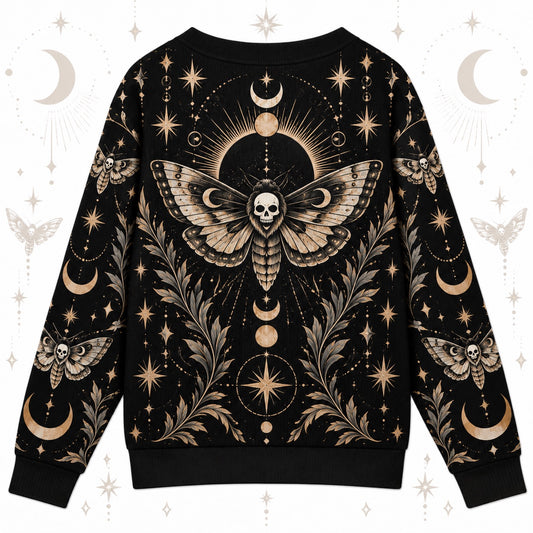 Death Moth Black Sun Eclipse Gothic Cardigan for Women Skull Moon Phase, back view
