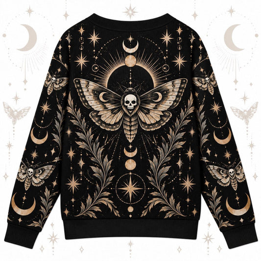 Death Moth Black Sun Eclipse Gothic Cardigan for Women Skull Moon Phase, back view
