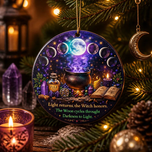 Moon Phase Wicca Pagan Yule Ceramic Ornament – Christmas Tree Decor_mockup_1.webp
