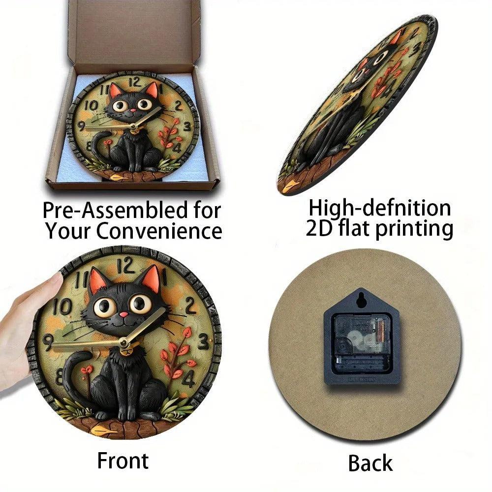 Black Cat Wooden Wall Clock Occult Cat Home Decor-MoonChildWorld