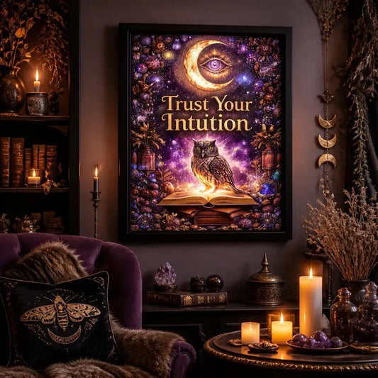 Mystical Eye & Spirit Owl Wall Art for Pagan - Wiccan Black Framed Canvas Print for Spiritual & Boho Decor_mockup_1.webp