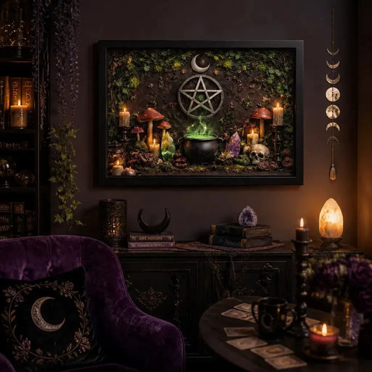 Pagan Pentacle Canvas Wall Art - Witchy Black Framed Print for Wicca Altar & Spiritual Space_mockup_1.webp