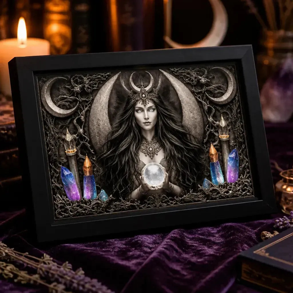 Gothic Wiccan Moon Goddess Black Framed Art Print - Witchy Canvas Wall Art for Pagan Home Decor_mockup_3.webp