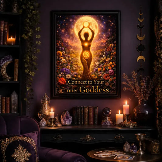 Spiritual Pagan Spiral Goddess Art - Black Framed Canvas Wall Print for Wiccan Home Decor_mockup_1.webp