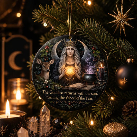 Wiccan Goddess Yule Ceramic Ornament – Pagan Holiday Tree Decor_mockup_1.webp