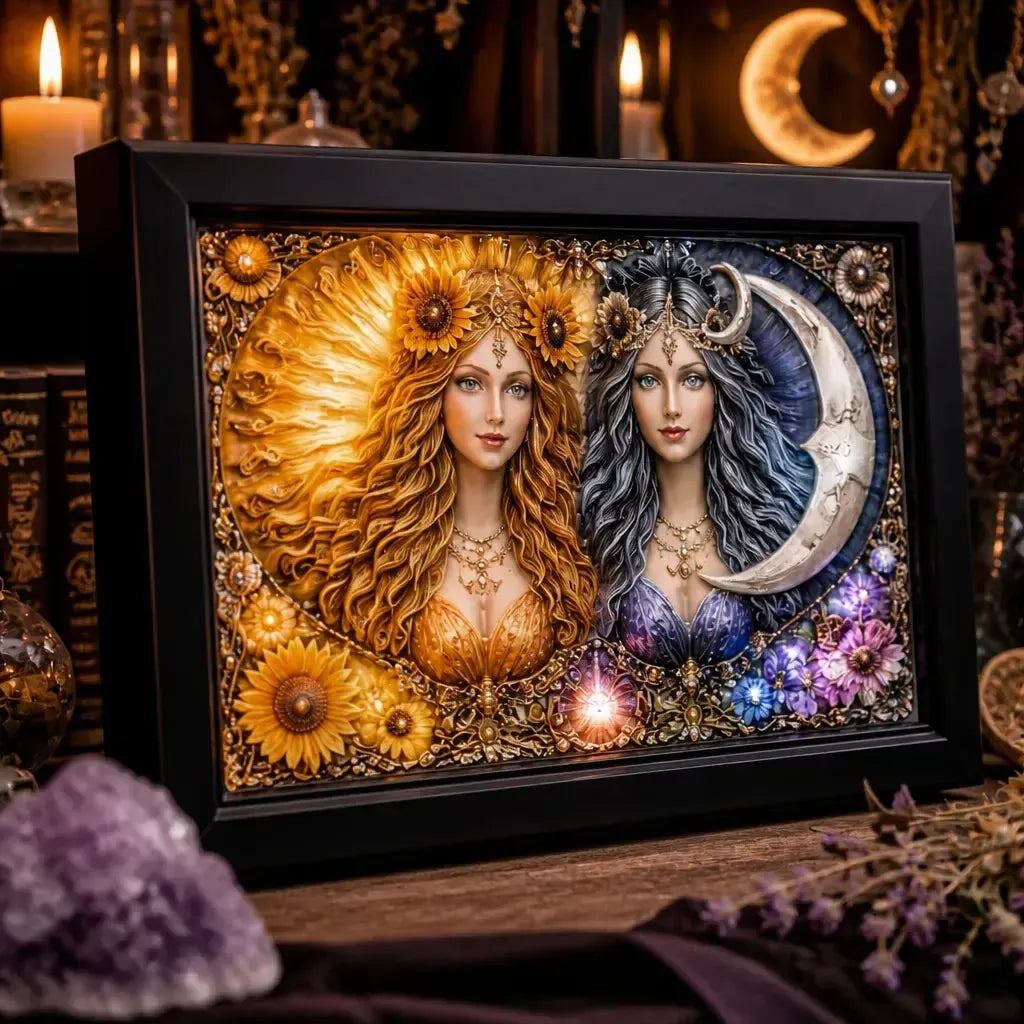 Wicca Sun and Moon Goddess Black Framed Art Print - Pagan Canvas Wall Art for Sacred Decor_mockup_3.webp