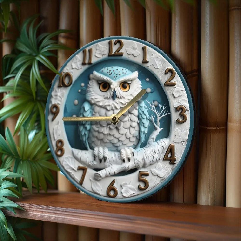 Winter Owl Wooden Wall Clock Spirit Owl Home Decor-MoonChildWorld