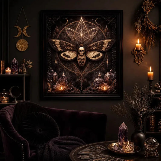 Halloween Gothic Death Moth Art - Witchy Black Framed Canvas Wall Decor for Dark academia_mockup_1.webp