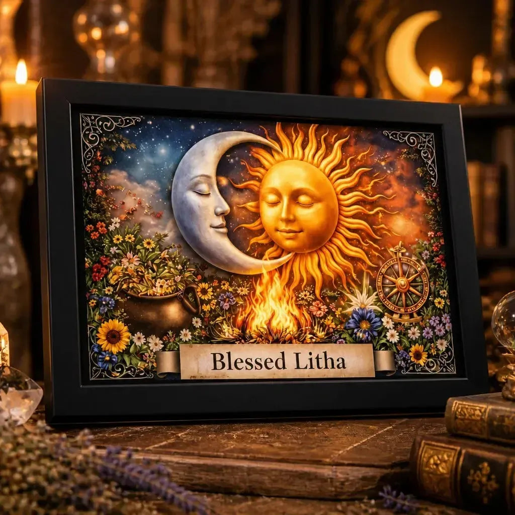 Sun and Moon Goddess Black Framed Art Print - Pagan Litha Canvas Wall Art for Wicca Sacred Decor_mockup_3.webp