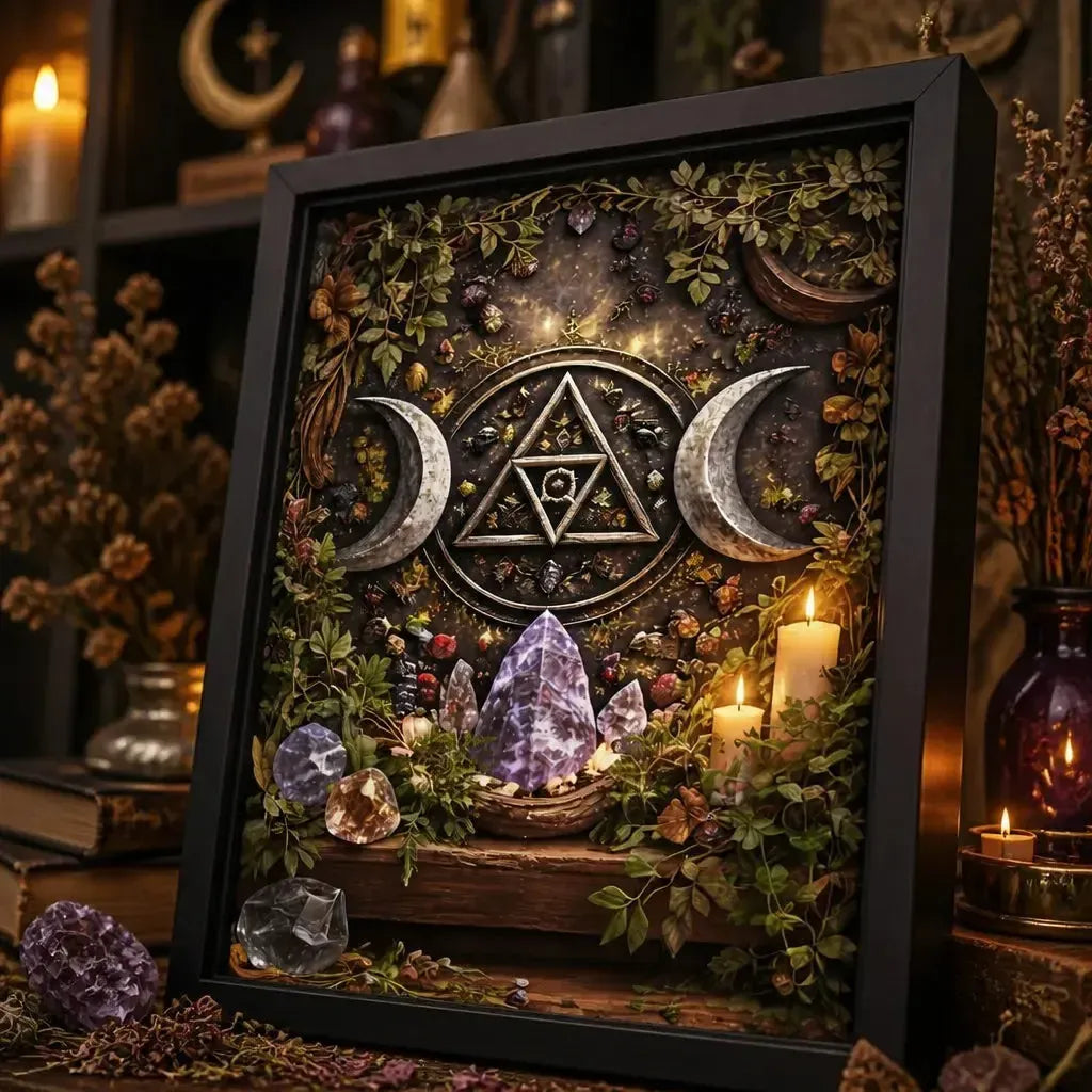 Witchcraft Triple Moon Canvas Wall Art - Black Framed Print for Wicca Altar & Sacred Space_mockup_3.webp