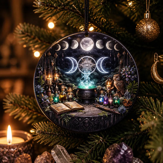 Moon Phase Triple Moon Wiccan Yule Ceramic Ornament – Witchy Christmas Ornament_mockup_1.webp