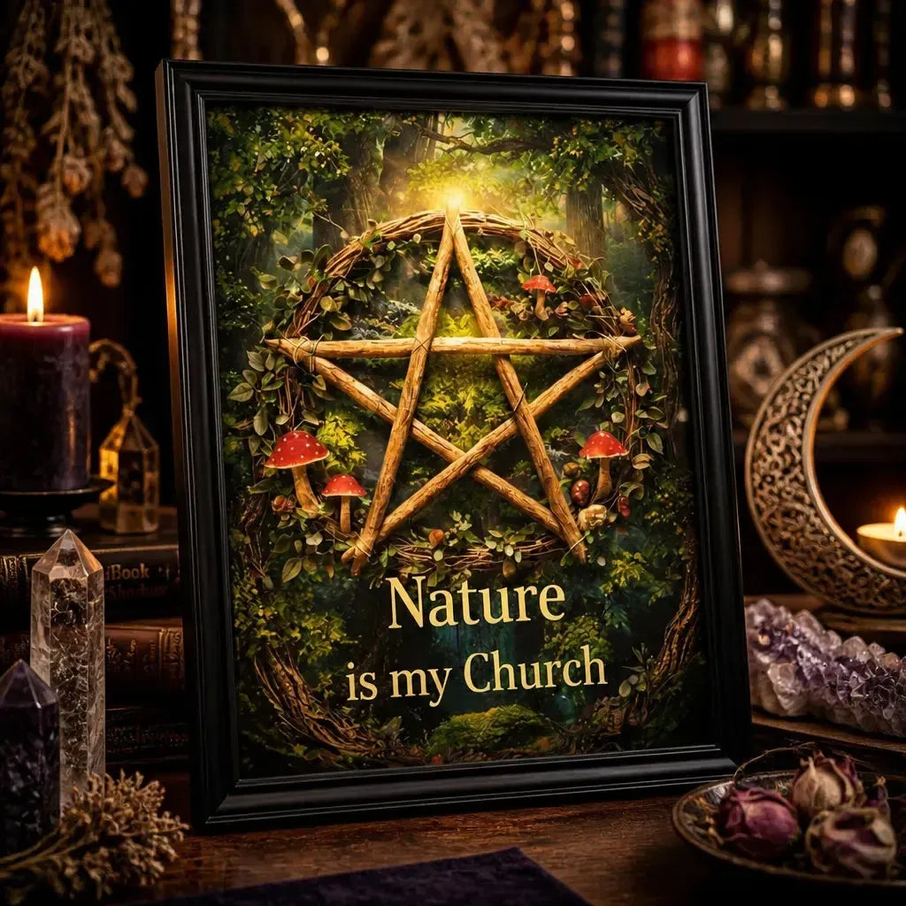 Wicca Pentacle Black Framed Art Print - Pagan Canvas Wall Art for Sacred Decor_mockup_3.webp