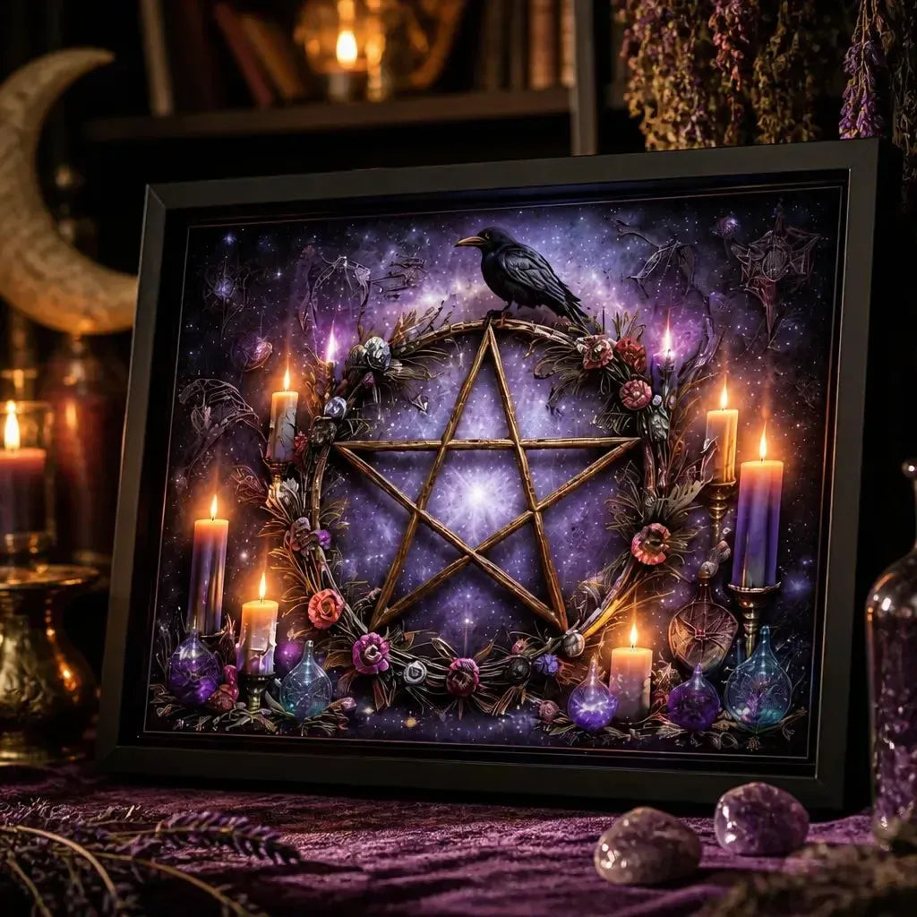 Wicca Pentacle Canvas Print - Black Framed Witchy Art for Pagan Home Decor_mockup_3.webp