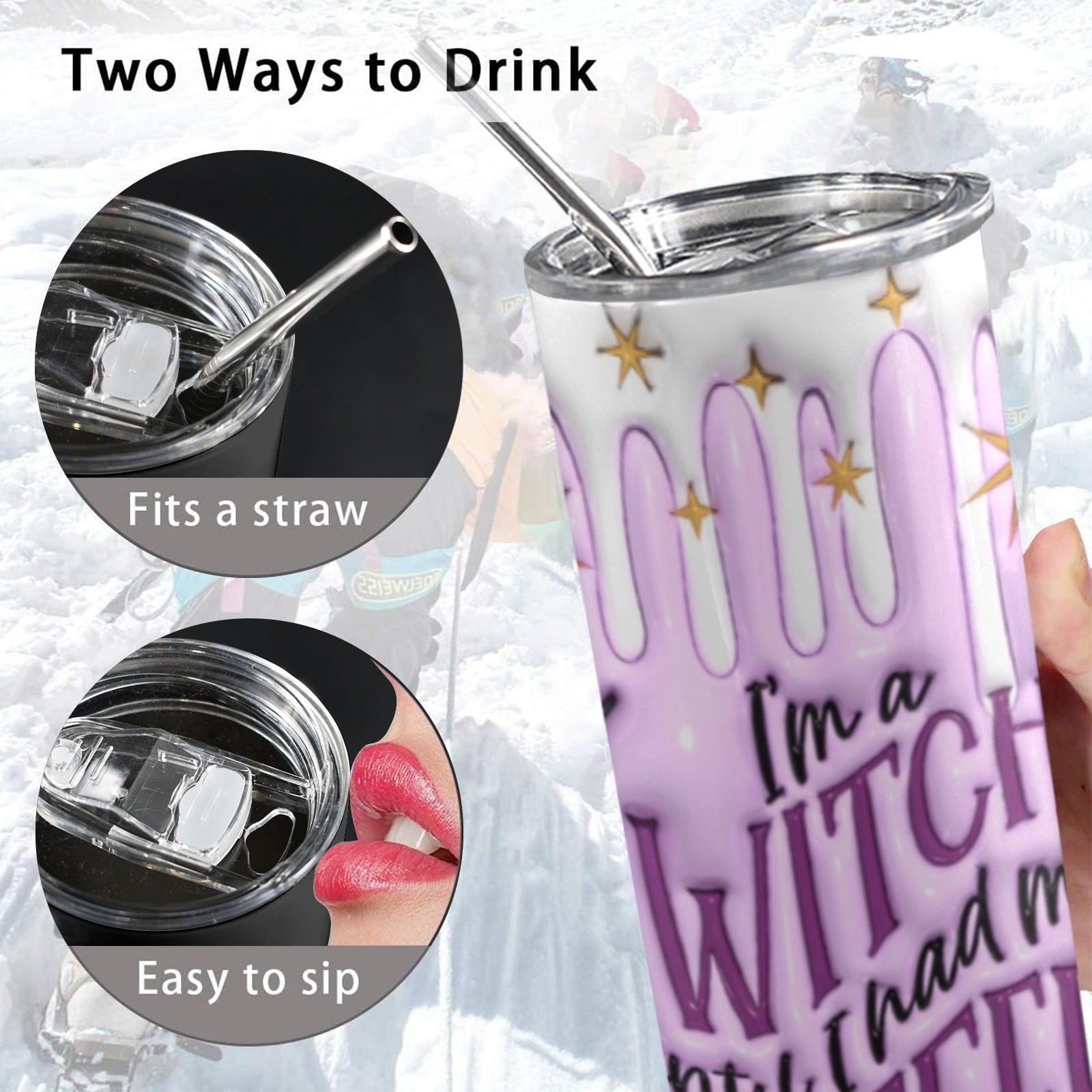 Witch Coffee Skinny Tumbler with Lid and Straw-MoonChildWorld