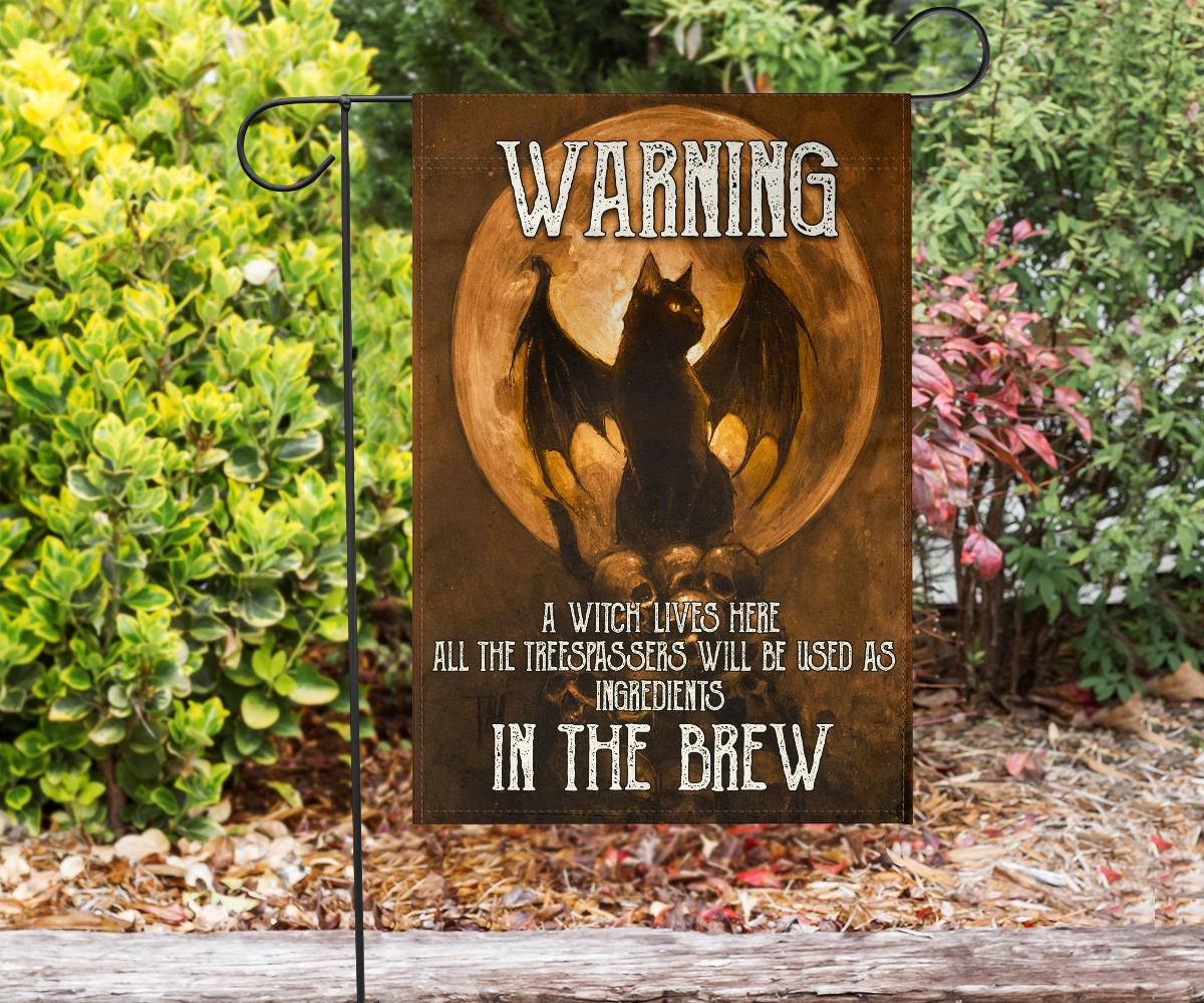 Gothic Cat Kitchen Witch Halloween Flag-MoonChildWorld