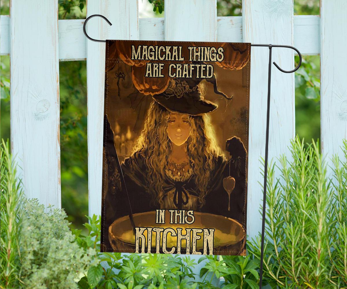 Gothic Cat Kitchen Witch Halloween Flag-MoonChildWorld
