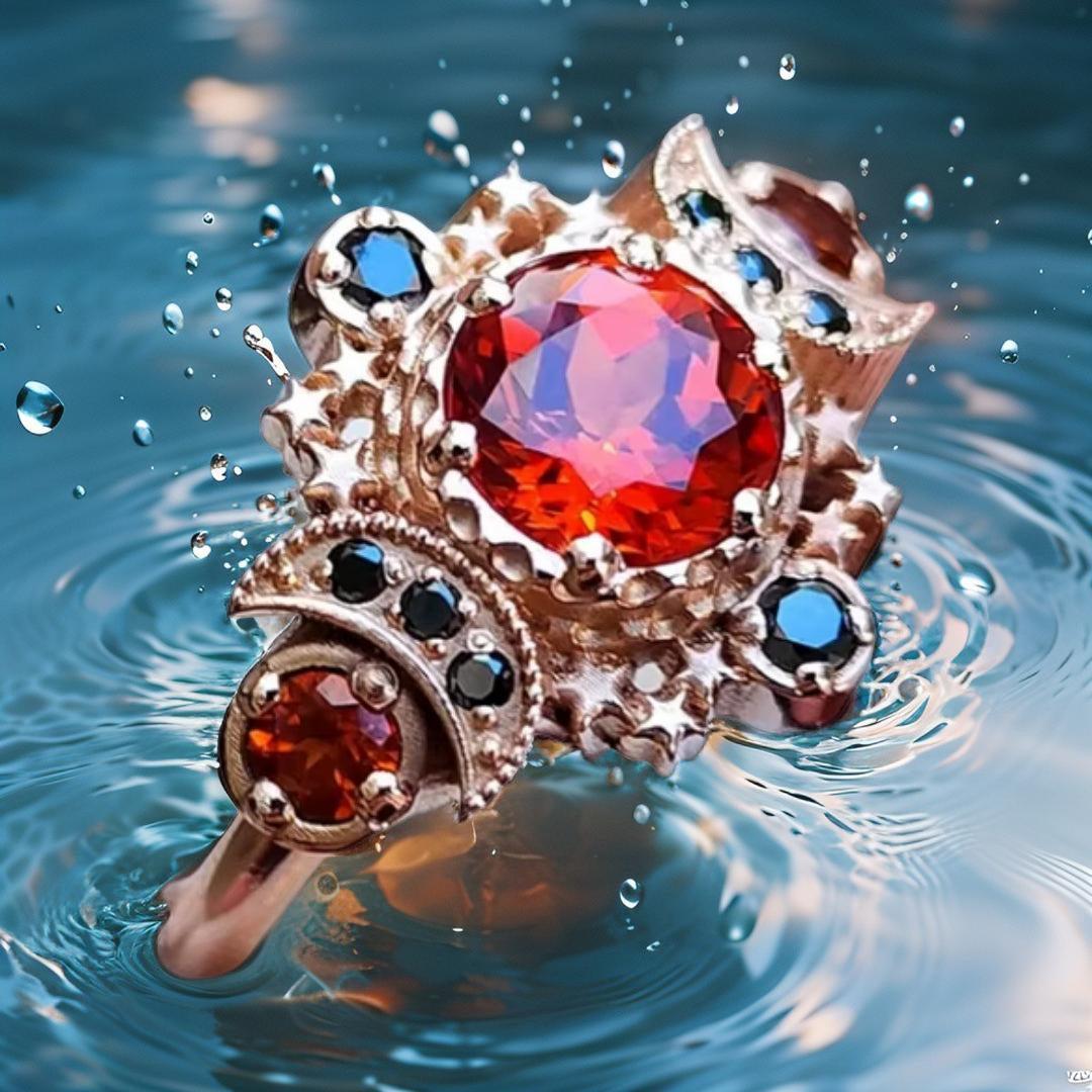 Red and Black Crystal Wicca Triple Moon Ring Pagan Jewelry-MoonChildWorld