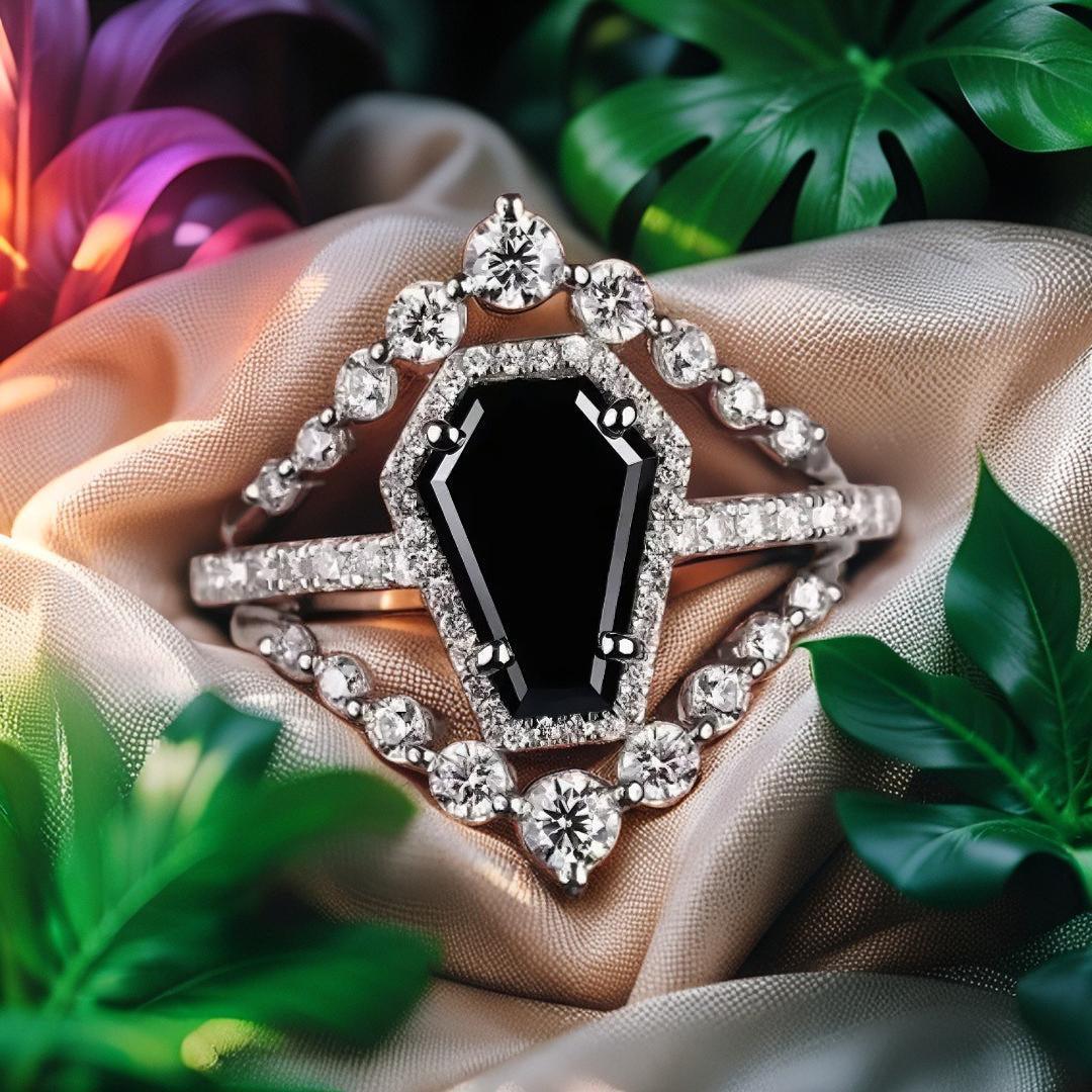 Black Onyx Gemstone Coffin Witch Ring Gothic Jewelry-MoonChildWorld