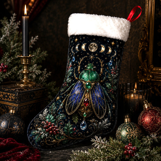 Jewelled Beetle Christmas Stocking Dark Academia Gothic Decor