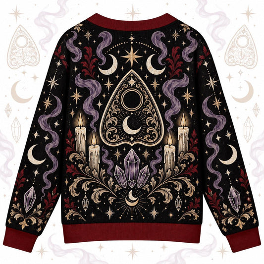 Planchette Candle Crystal Gothic Cardigan for Women Occult Moon Sweater, back view