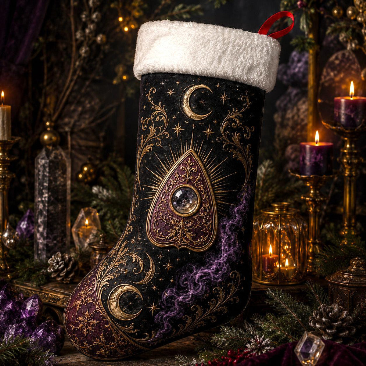 Planchette Christmas Stocking Purple Spirit Board Occult Decor, styled shot 4
