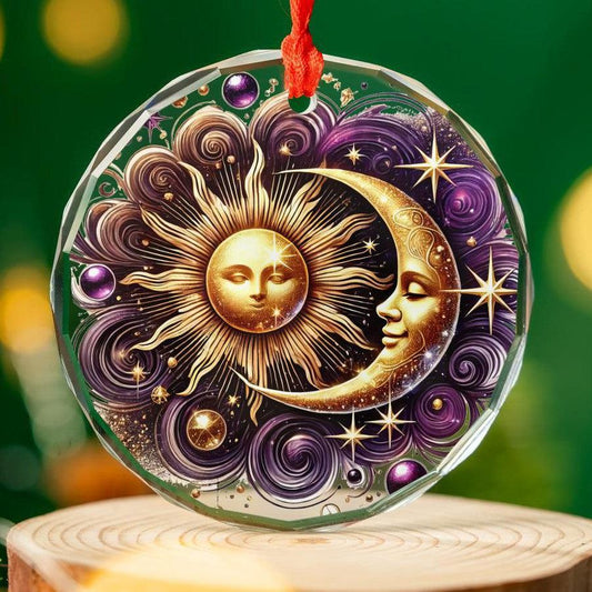 Sun Moon Goddess Celestial Glass Ornament Pagan Yule Ornament-MoonChildWorld