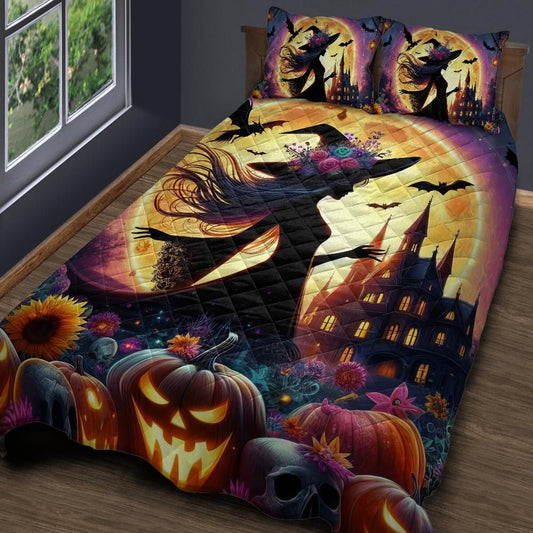 Dark Witch Gothic Castle Quilt Bedding Set for Halloween-MoonChildWorld
