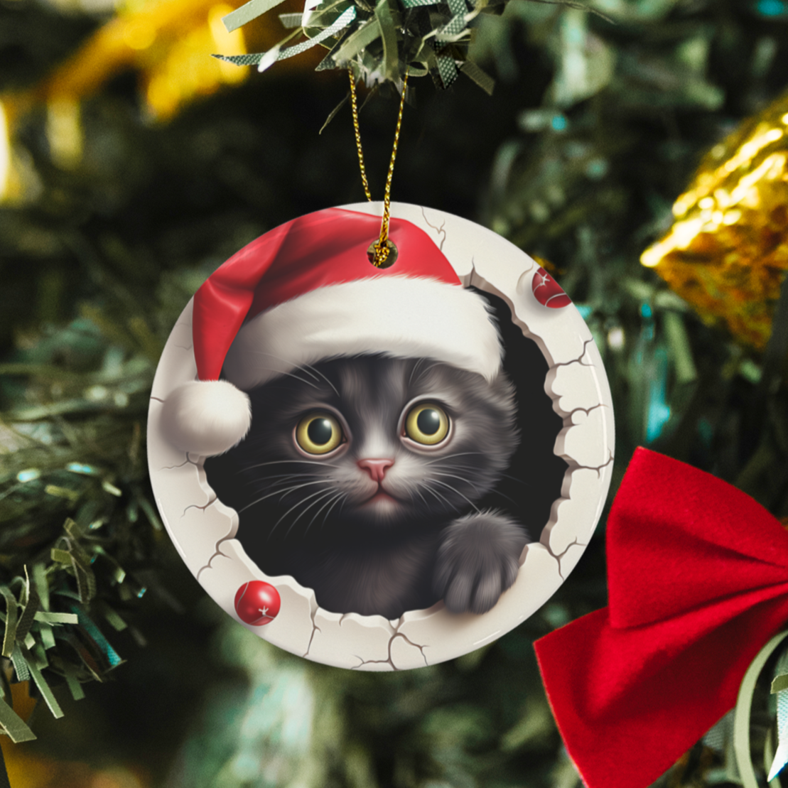 Black cat 3D Christmas Ceramic Ornaments-MoonChildWorld