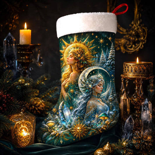 Sun And Moon Goddess Christmas Stocking Divine Feminine Decor, styled shot 2
