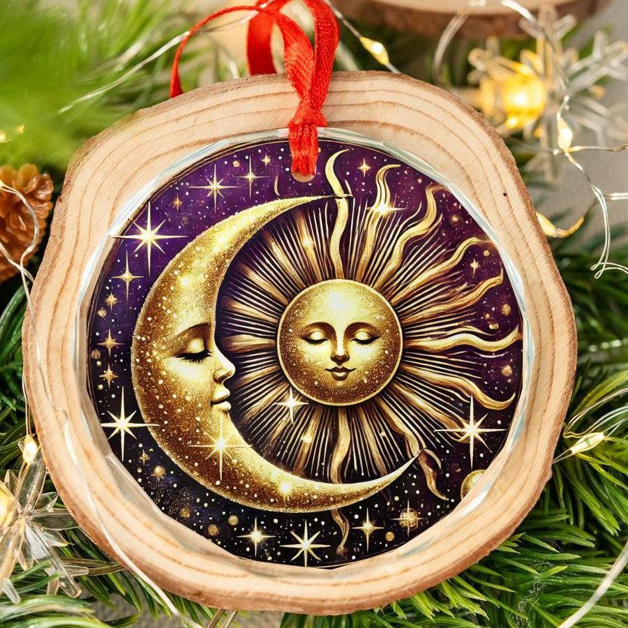 Celestial Sun Moon Goddess Glass Ornament Wicca Christmas
