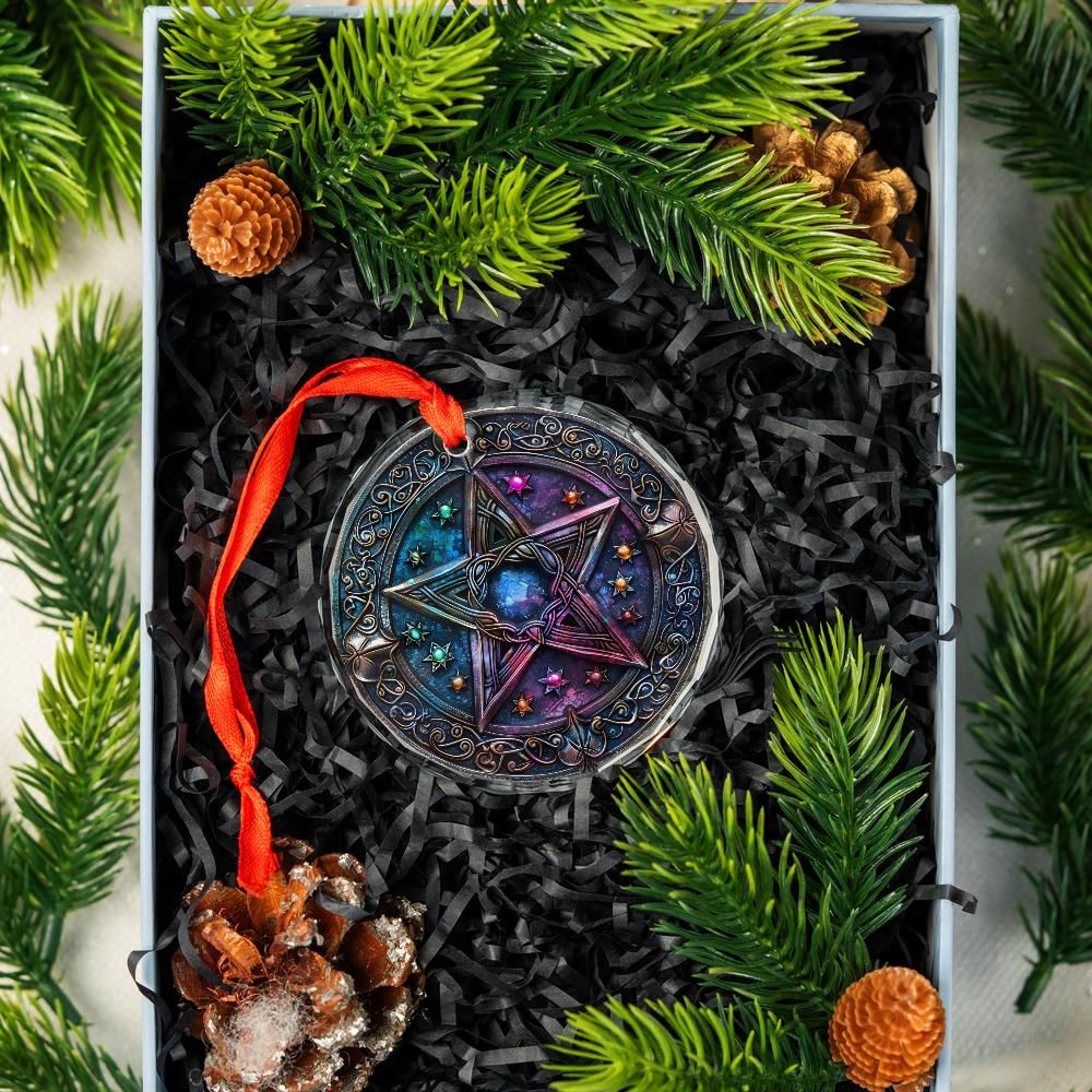 Celtic Pentacle Glass Ornament Wicca Pagan Christmas Tree Ornament-MoonChildWorld
