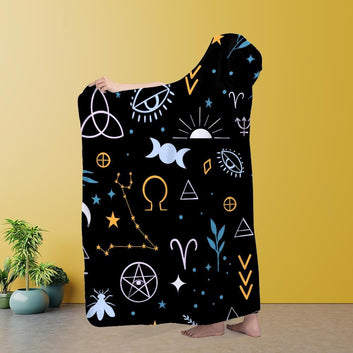 Wicca symbols Witchcraft Hooded blanket