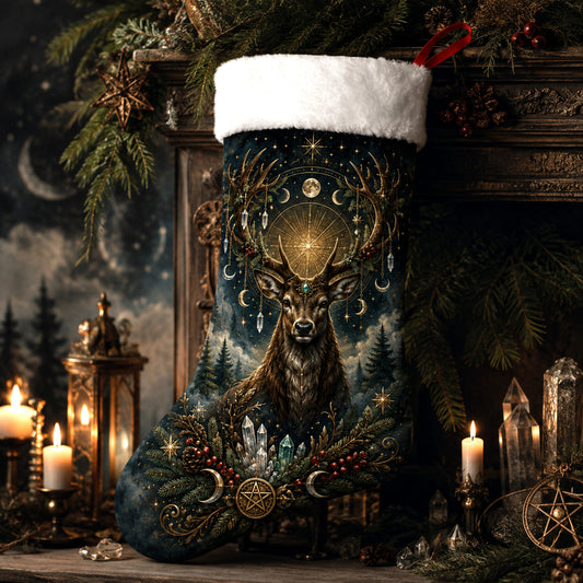 Winter Stag Christmas Stocking Cernunnos Pagan Forest Yule Decor