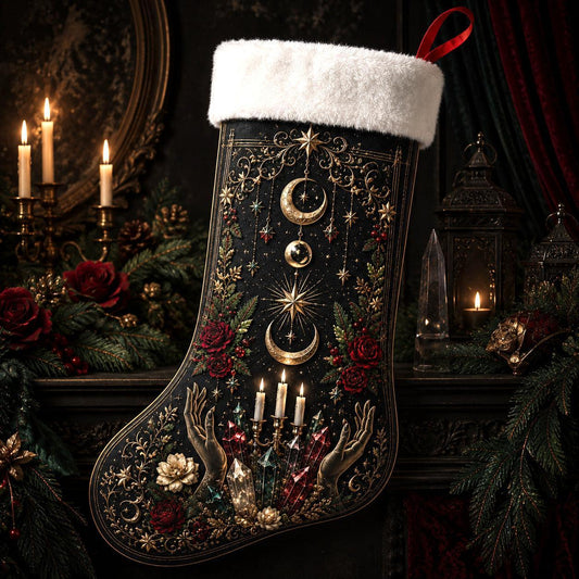 Witch Hands Candles Christmas Stocking Occult Ritual Yule Decor, styled shot 2