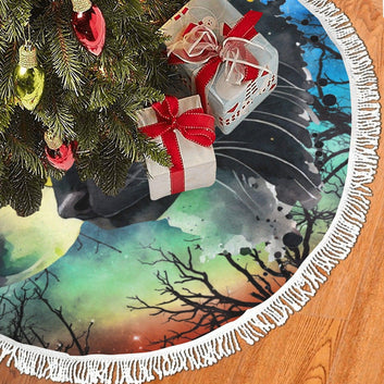 Moon black cat Christmas Tree Skirt