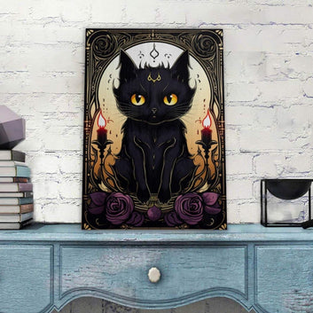 Black cat gothic Wood Print Tarot Card Art