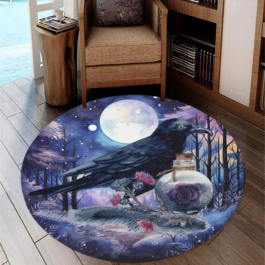 Moon Raven Round Rug Gothic RUg