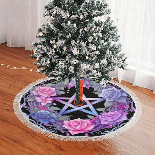 Floral Pentagram Pagan Christmas Tree Skirt