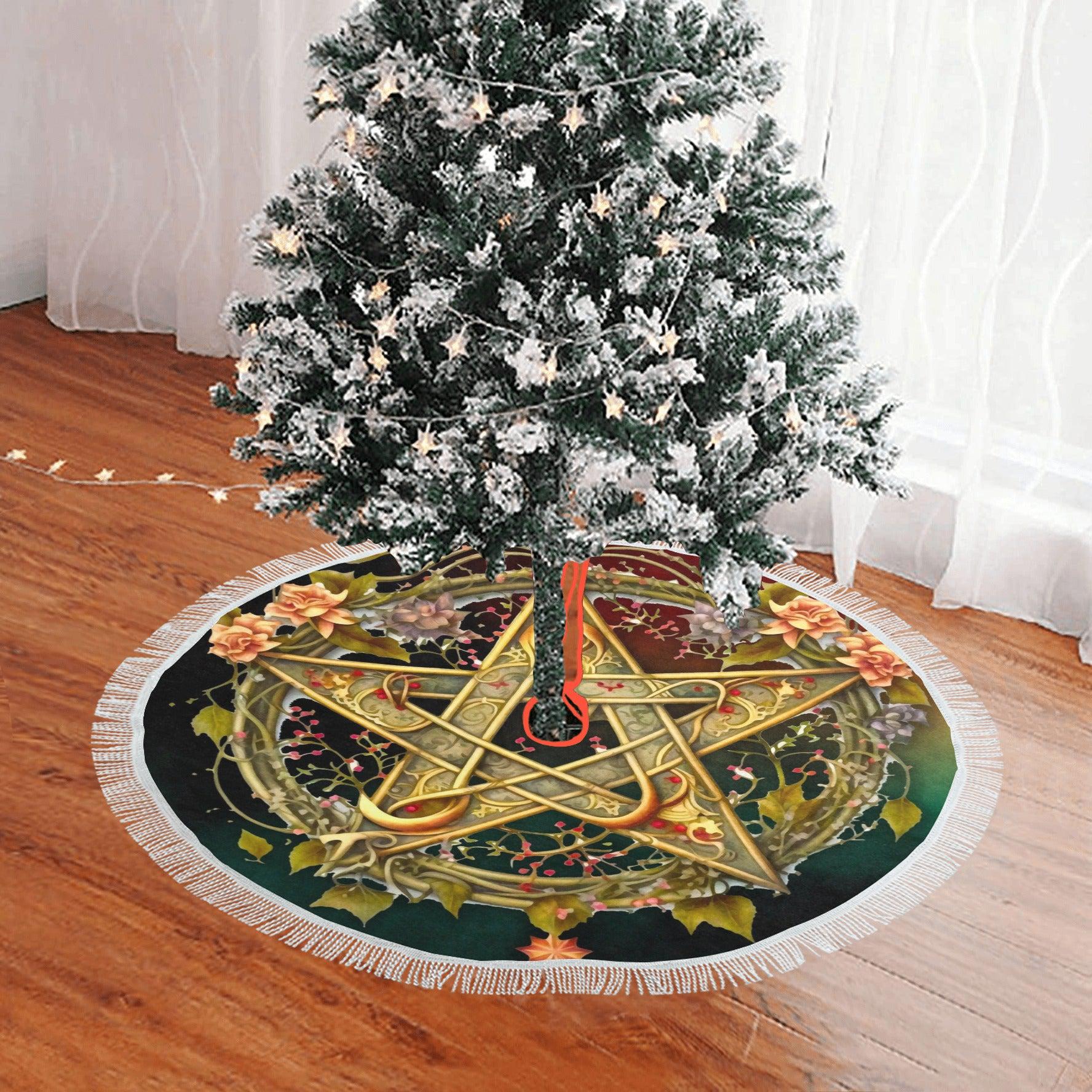 Wicca Pentagram Christmas Tree Skirt-MoonChildWorld