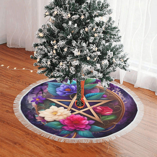 Floral Pentagram Wicca Christmas Tree Skirt