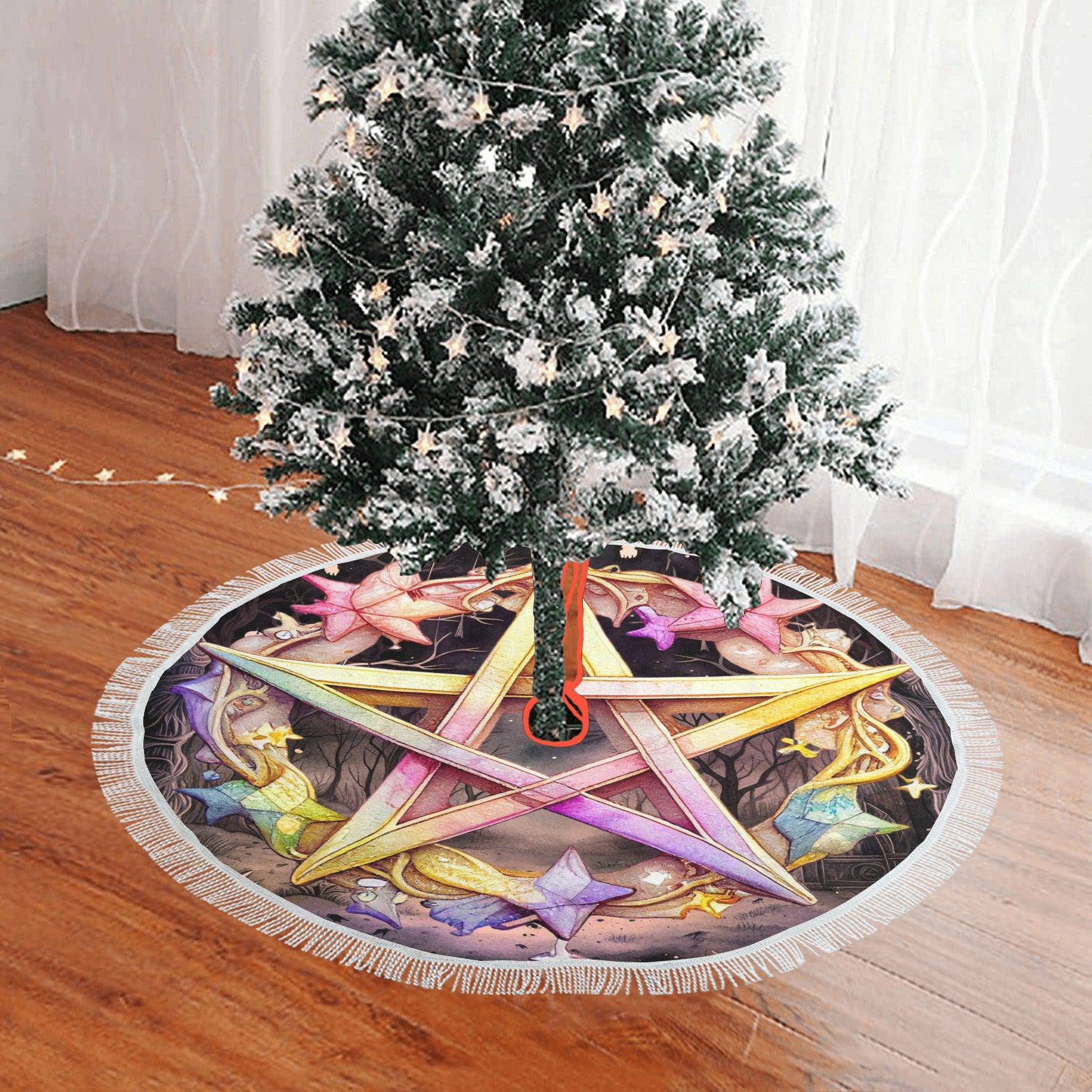 Wicca Pentagram Christmas Tree Skirt-MoonChildWorld