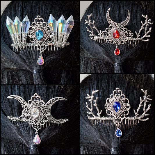 Wicca Crystal Moon Hairclip Pagan Moon Hair Accessories