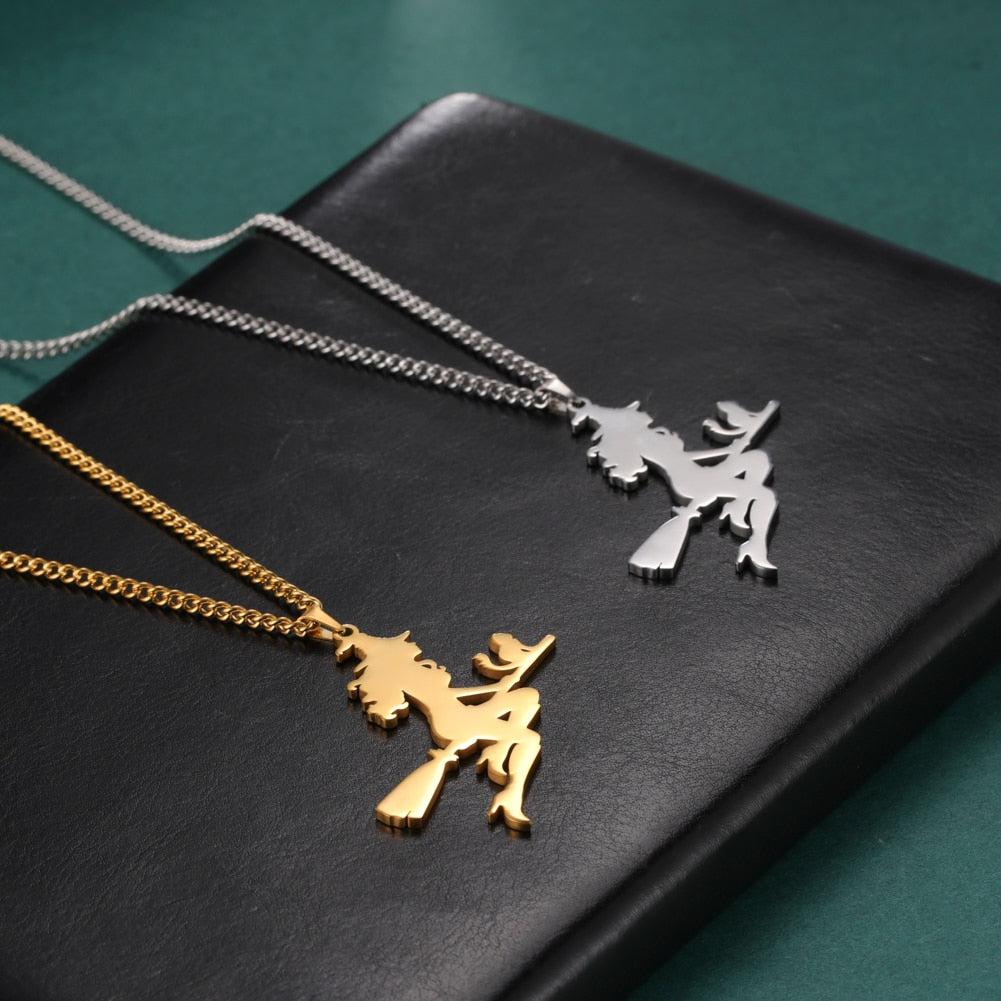 Witch Broom Cat Necklace-MoonChildWorld