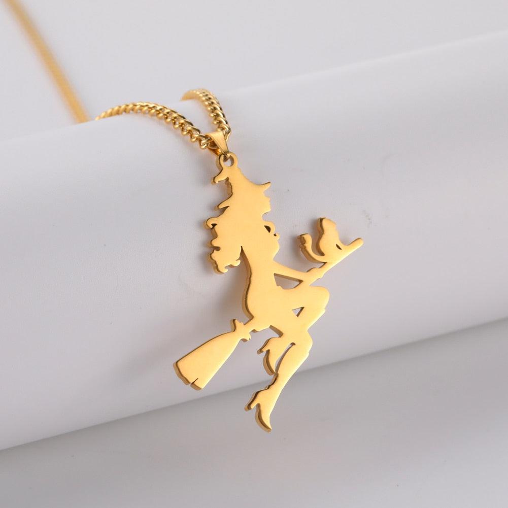 Witch Broom Cat Necklace-MoonChildWorld