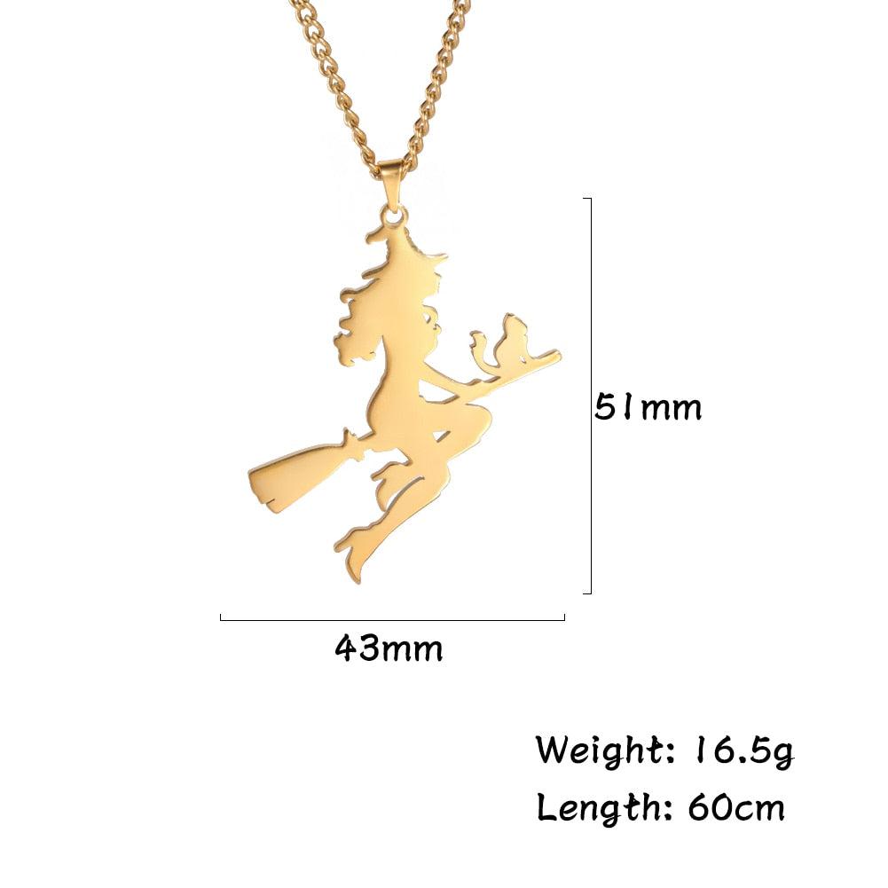 Witch Broom Cat Necklace-MoonChildWorld