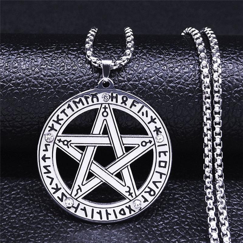 Rune Pentagram Necklace Wiccan Jewelry-MoonChildWorld