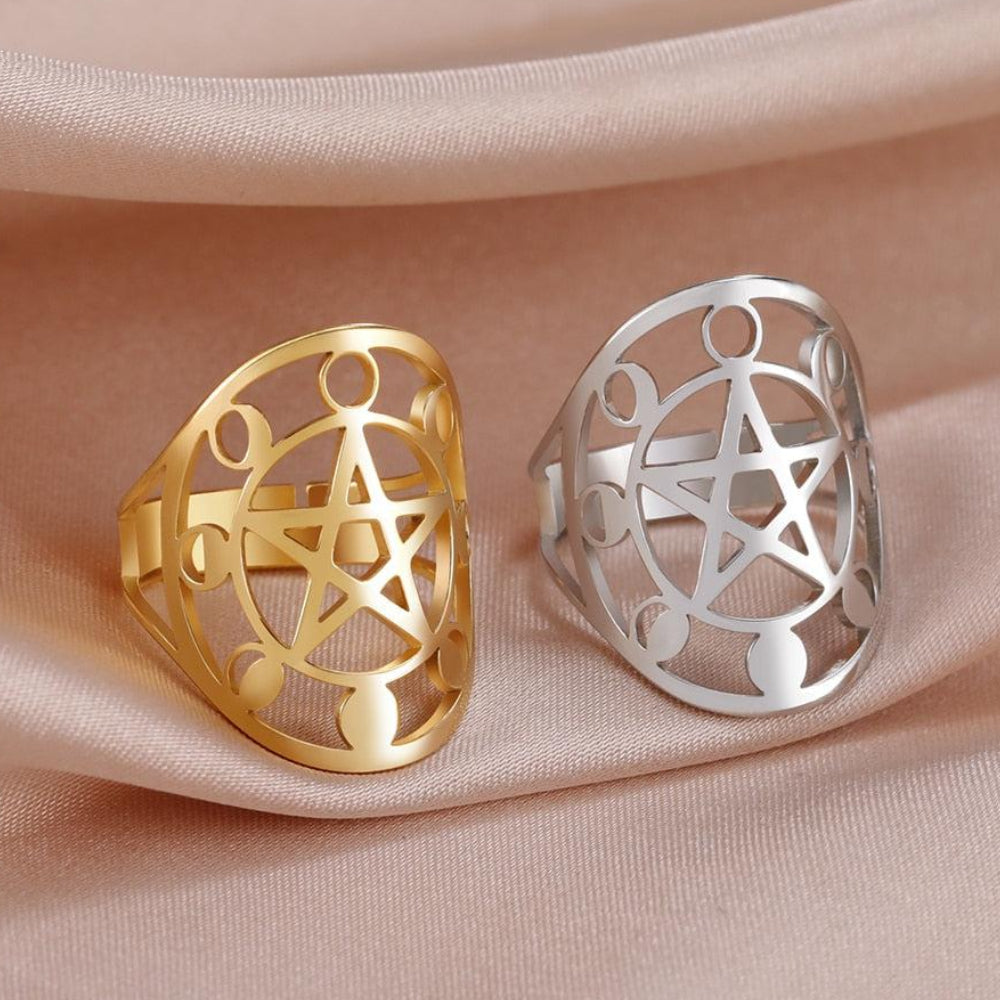 Pentacle Moon Phase Ring Wicca Pagan Jewelry-MoonChildWorld