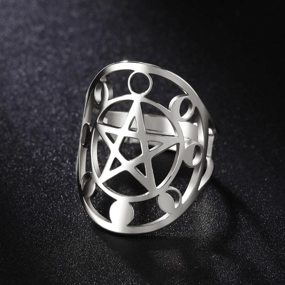 Pentacle Moon Phase Ring Wicca Pagan Jewelry-MoonChildWorld