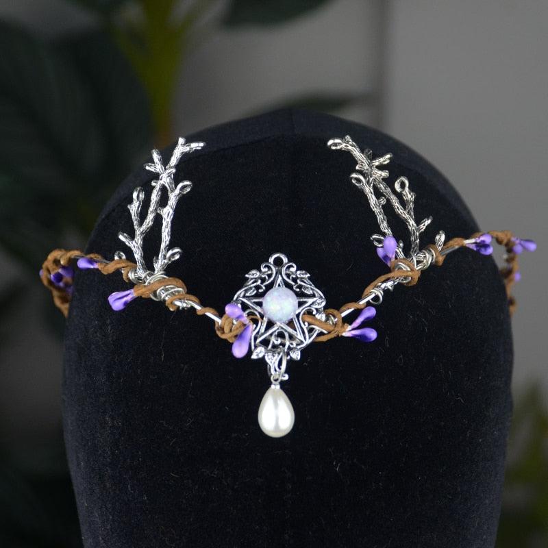 Witch Crescent Moon Crystal Headband Circlet Crown-MoonChildWorld