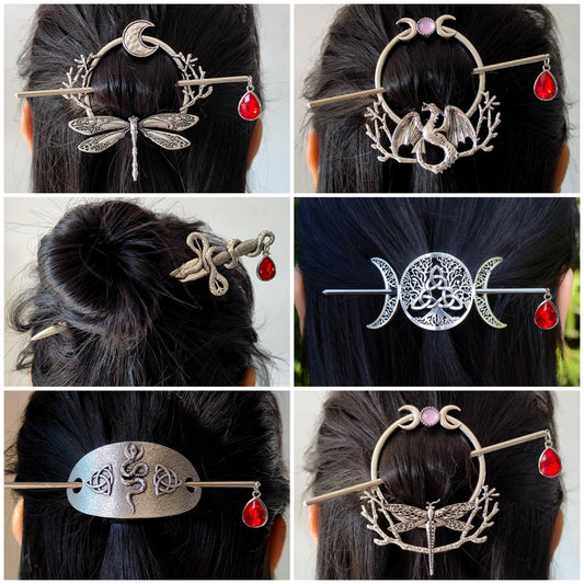 Dark Forest Dragonfly Witchy Hairstick Moon Hairpin